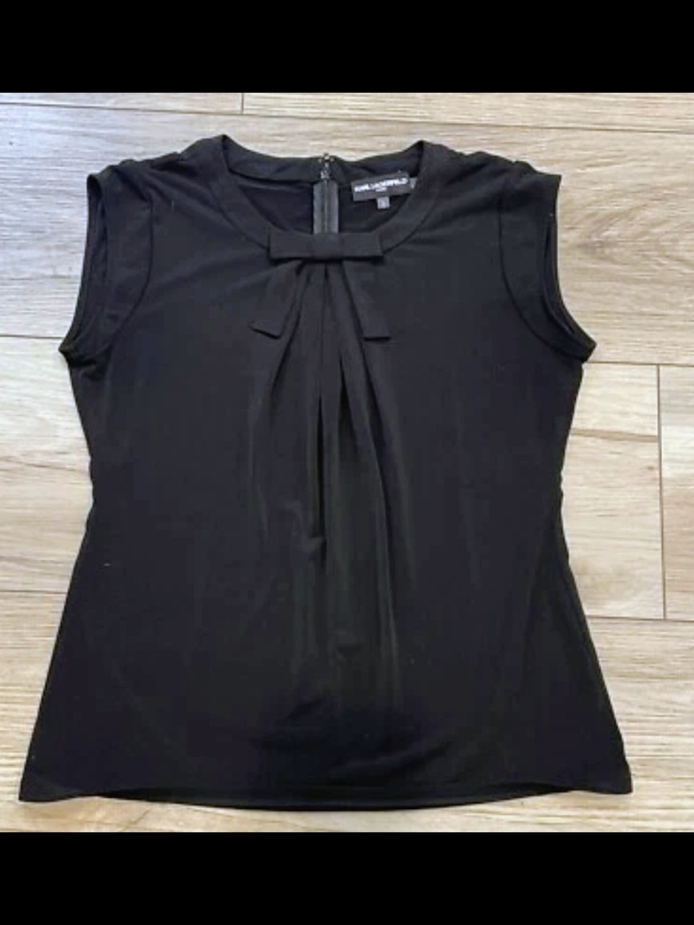 Karl Lagerfeld Black Sleeveless Bow-Front Blouse